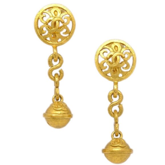 Chanel Dangle Bell Earrings Clip-On Gold 95P - Picture 1 of 8